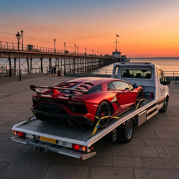 Lamborghini recovery at Southend Pier, Essex